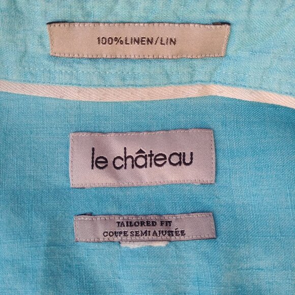 100% linen bright blue Mens linen shirt tailored fit approx Small - Picture 8 of 9